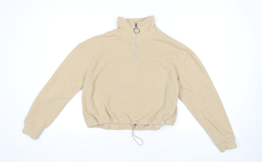 Brave Soul Womens Beige Fleece 1/4 Zip High Neck Pullover Jumper XS