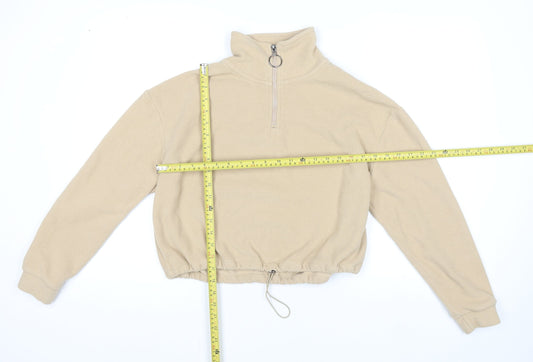 Brave Soul Womens Beige Fleece 1/4 Zip High Neck Pullover Jumper XS
