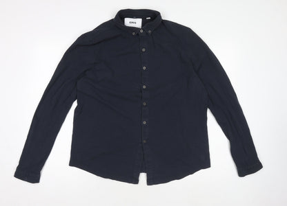 IDRIS Men Navy Blue 2XL Classic Long Sleeve Button-Up Shirt