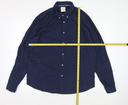 Burton Menswear London Men's Blue Geometric Button-Down Long Sleeve Cotton Shirt XL