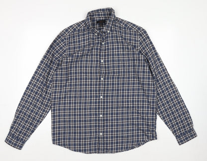 Next Signature Men's Blue Check Flannel Button-Down Shirt L 42-44"