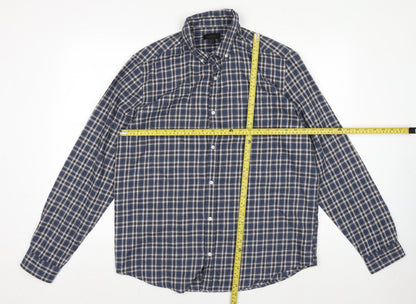 Next Signature Men's Blue Check Flannel Button-Down Shirt L 42-44"