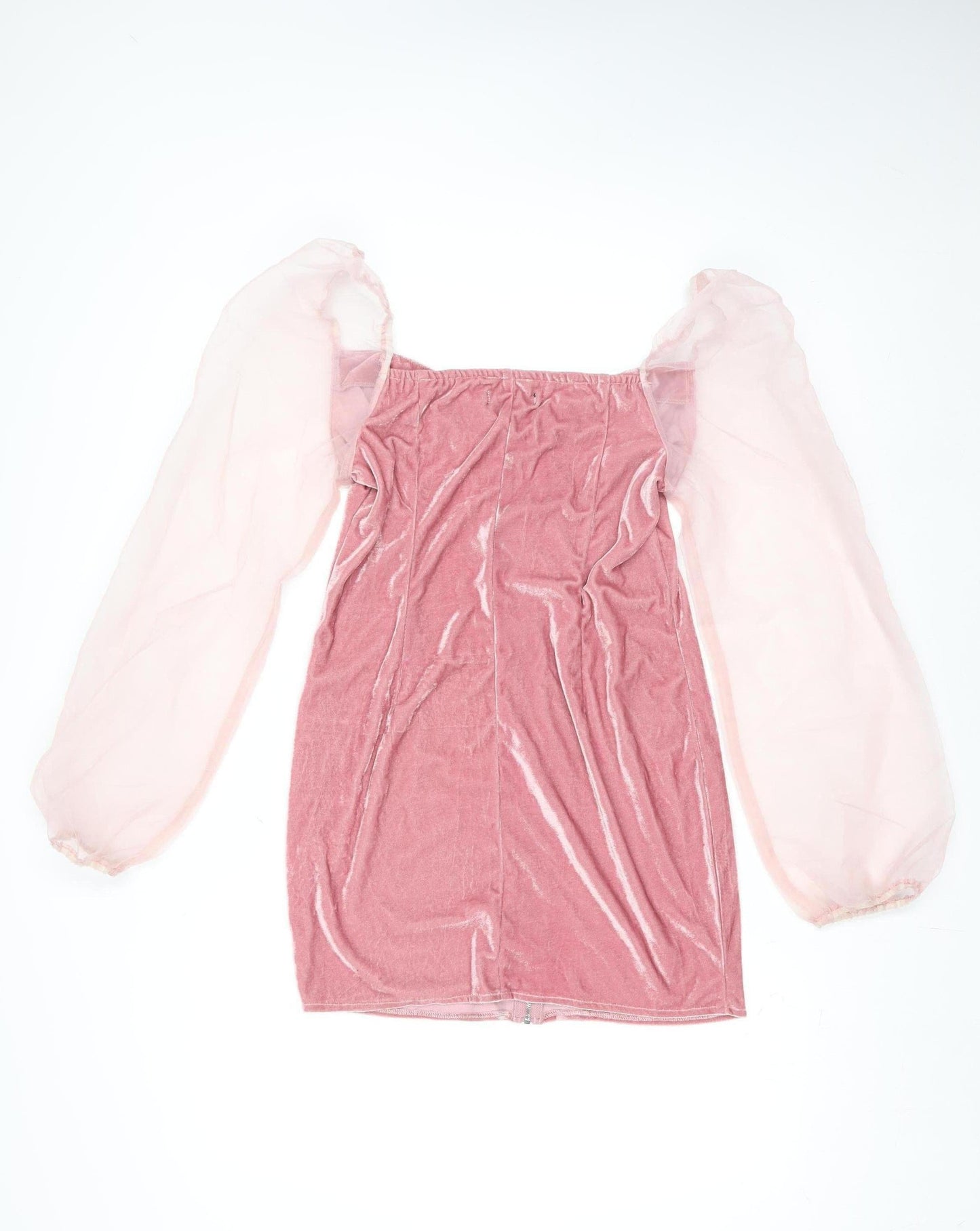 PrettyLittleThing Women’s Pink Velvet Puff Sleeve Bodycon Dress Size 14