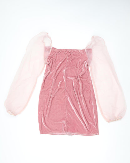 PrettyLittleThing Women’s Pink Velvet Puff Sleeve Bodycon Dress Size 14