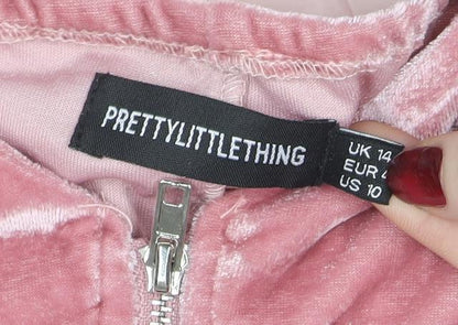 PrettyLittleThing Women’s Pink Velvet Puff Sleeve Bodycon Dress Size 14