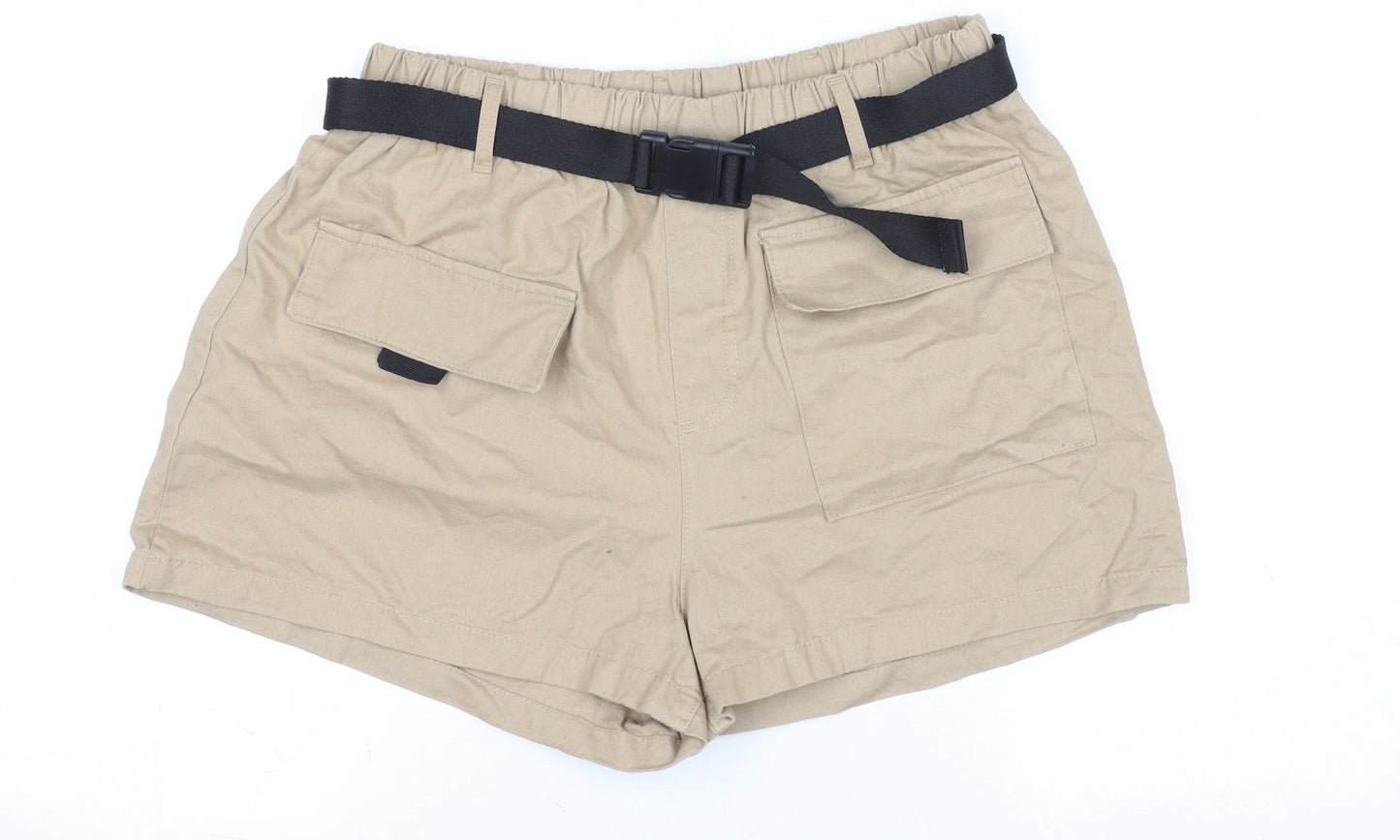 Primark Womens Beige Cargo Shorts Size 12 with Belted Design