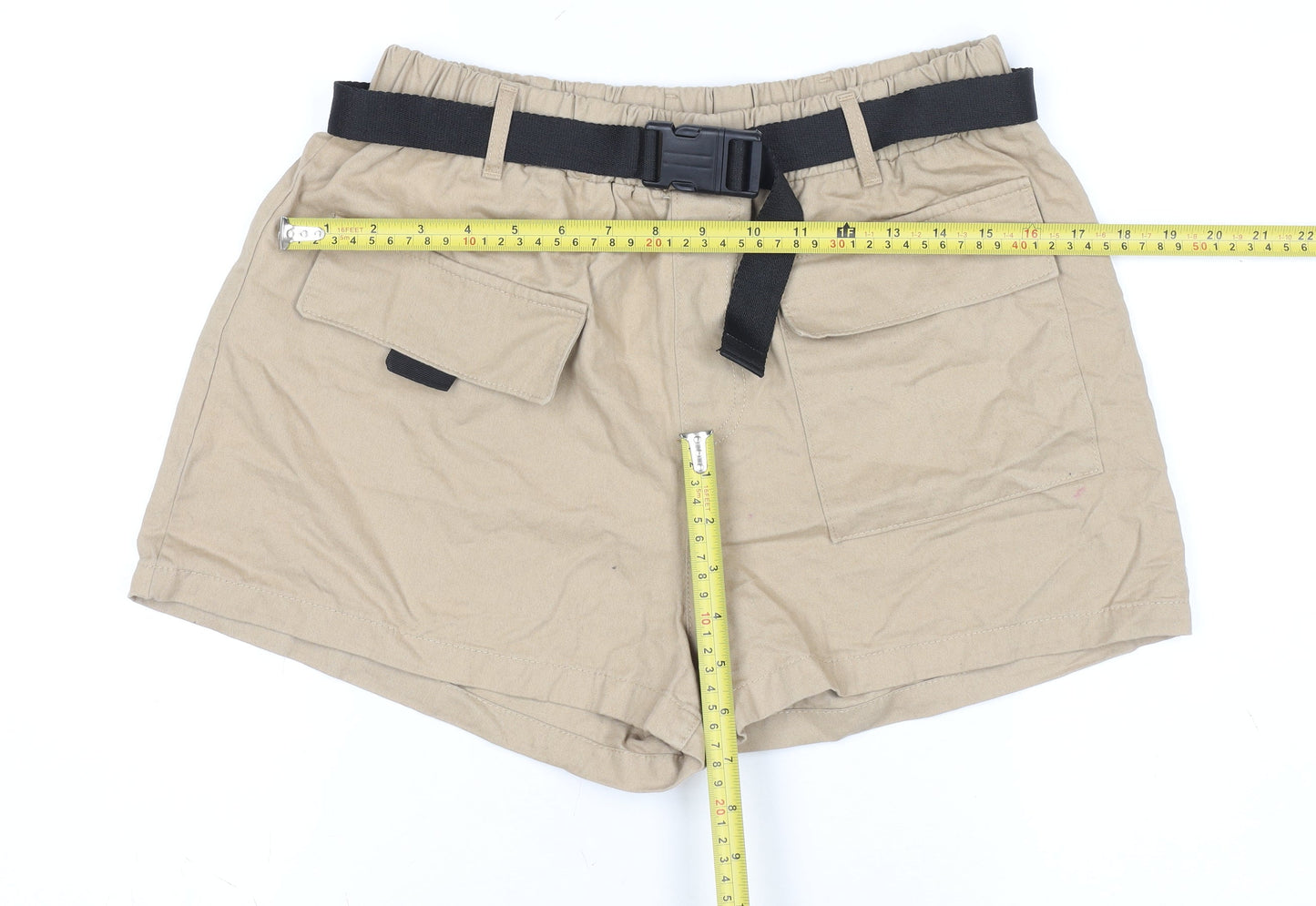 Primark Womens Beige Cargo Shorts Size 12 with Belted Design