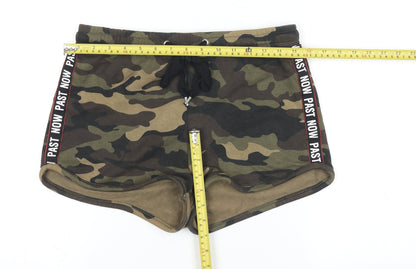 Bershka Women Brown Camouflage Sweat Shorts L Drawstring Cotton Blend