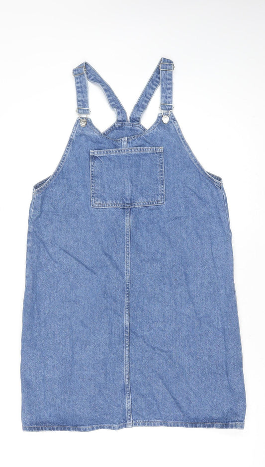 Denim Co. Women Blue Cotton Pinafore Dress Size 14