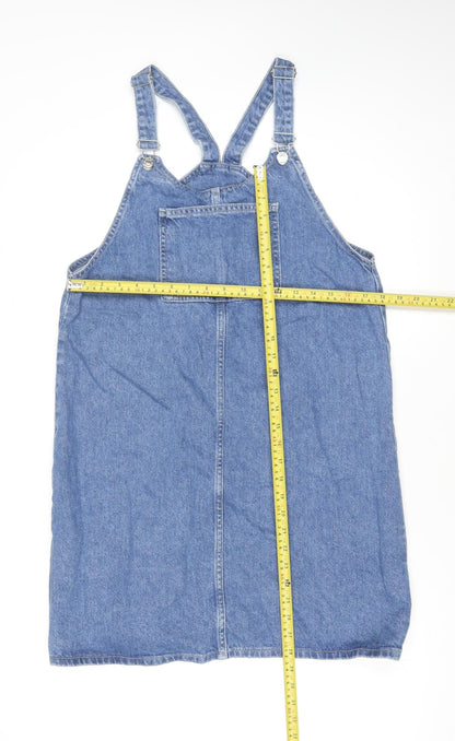 Denim Co. Women Blue Cotton Pinafore Dress Size 14