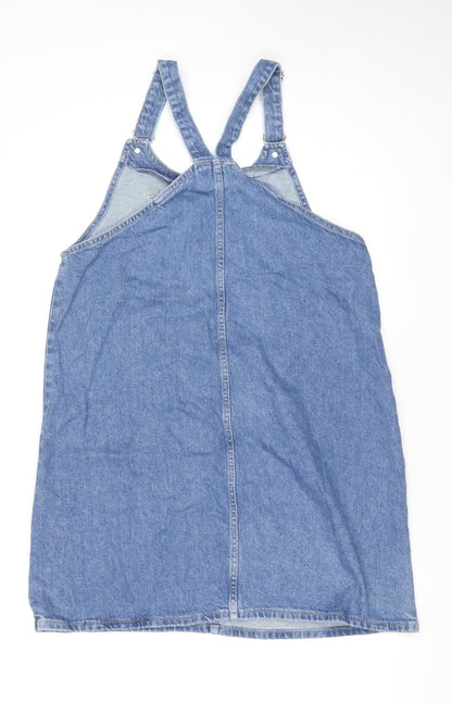 Denim Co. Women Blue Cotton Pinafore Dress Size 14