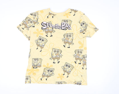 Primark Womens Yellow SpongeBob Cartoon T-Shirt Size 2XS