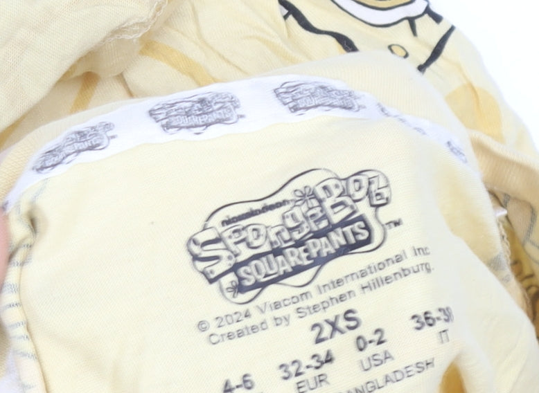 Primark Womens Yellow SpongeBob Cartoon T-Shirt Size 2XS
