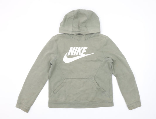 Nike Women’s Green Pullover Hoodie M Cotton Blend Logo Sweatshirt