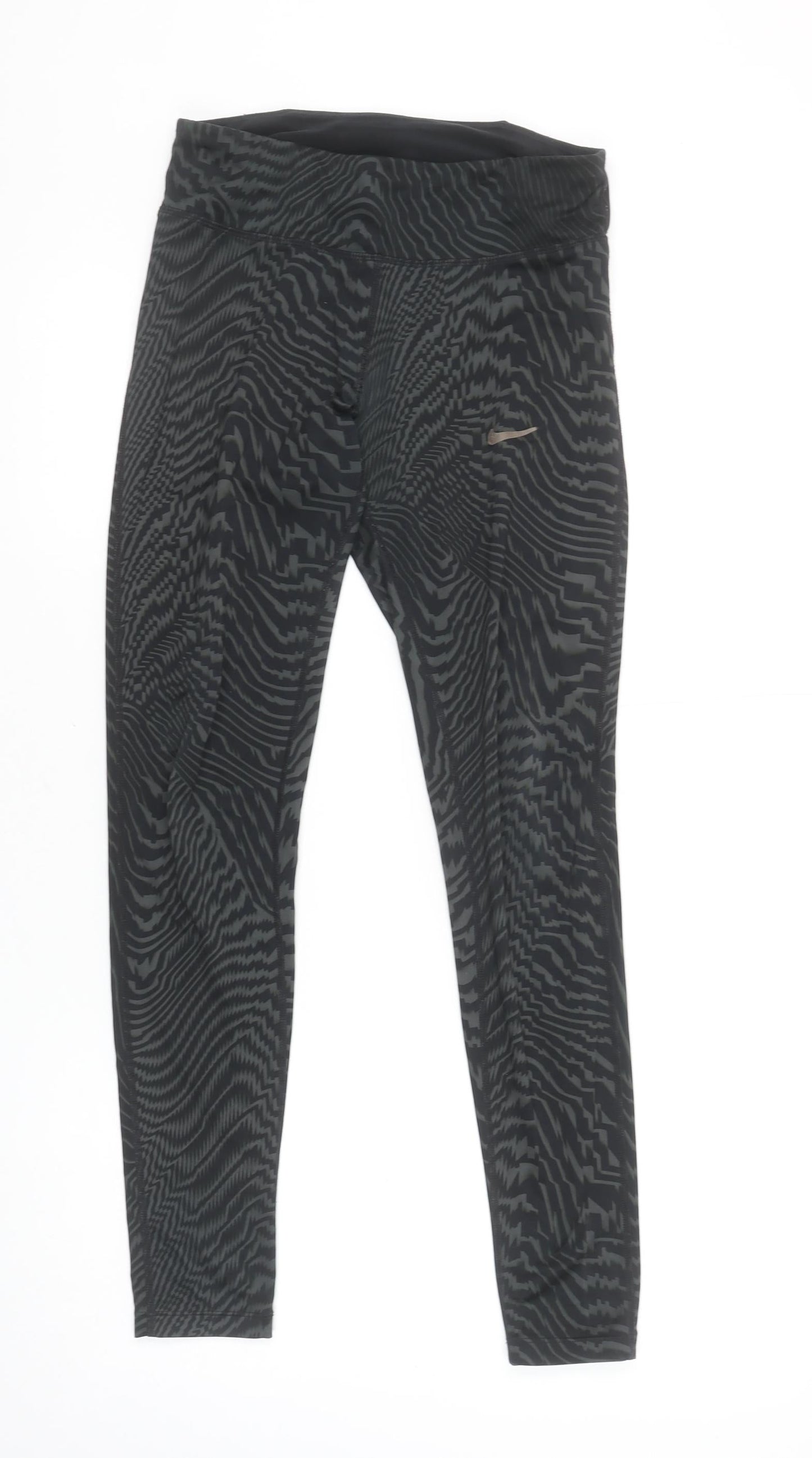 Nike Women Black Geometric Print Running Leggings Size S