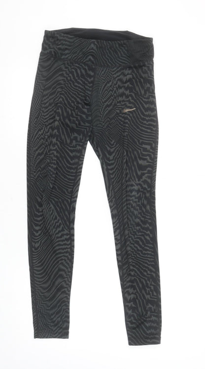 Nike Women Black Geometric Print Running Leggings Size S