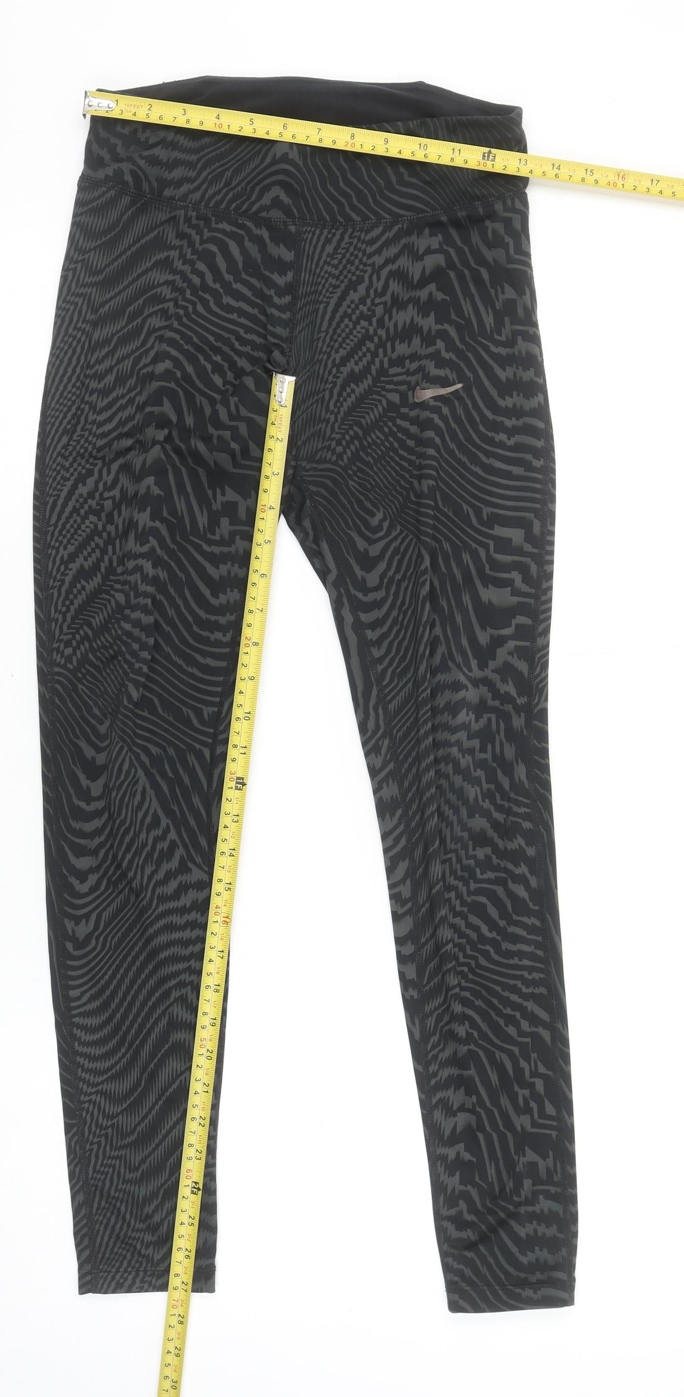 Nike Women Black Geometric Print Running Leggings Size S