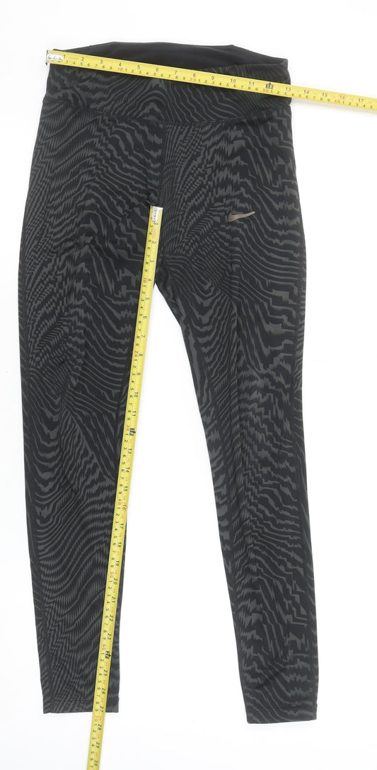 Nike Women Black Geometric Print Running Leggings Size S
