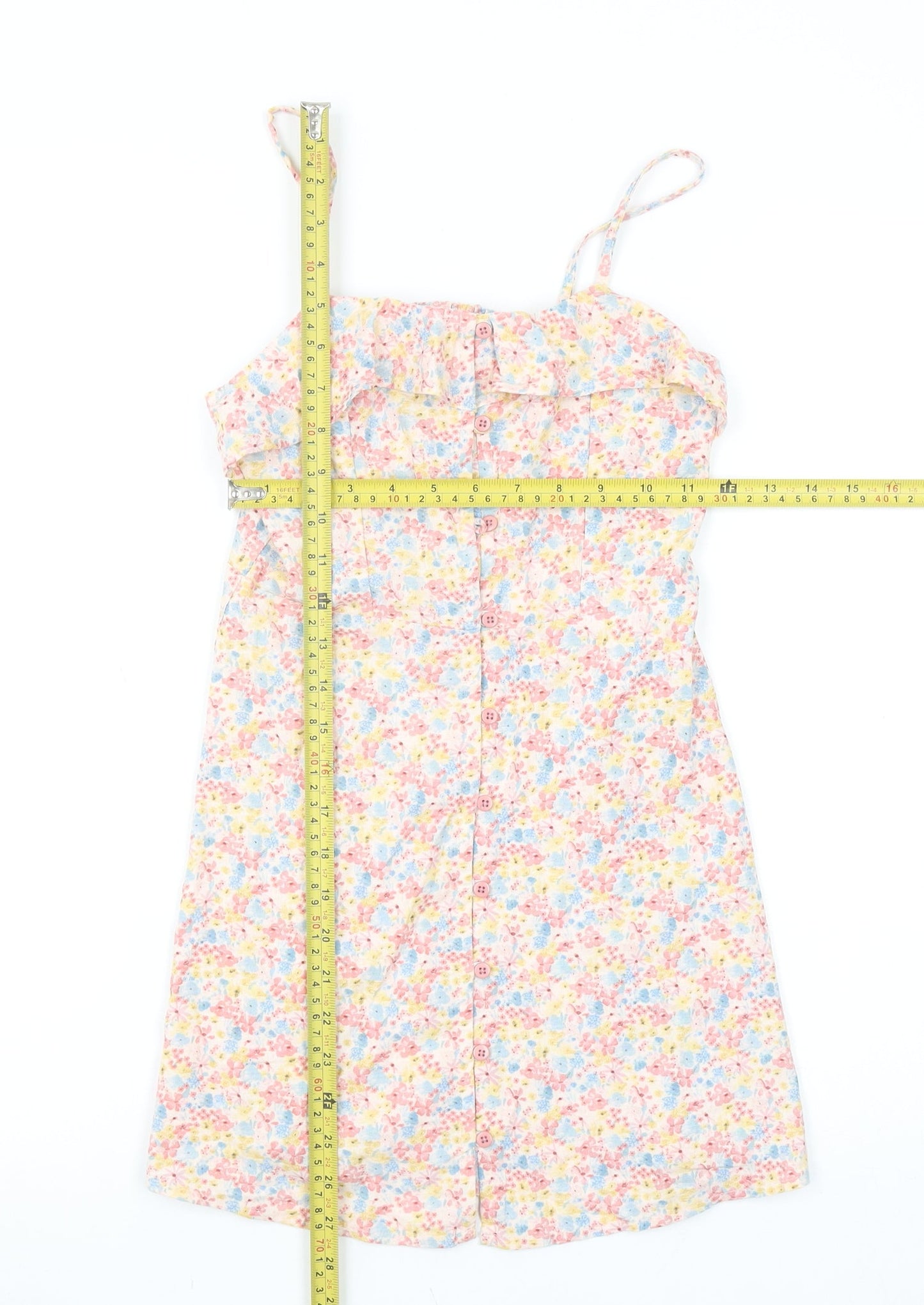 Primark Girls Multicoloured Floral Cotton A-Line Knee Length Summer Dress 8-9 Years
