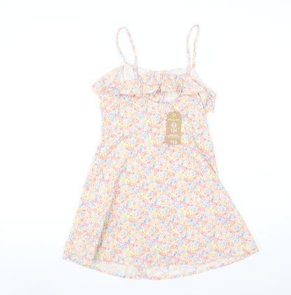 Primark Girls Multicoloured Floral Cotton A-Line Knee Length Summer Dress 8-9 Years