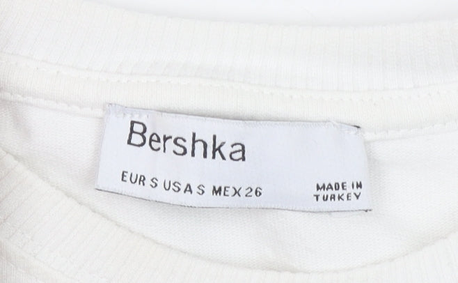 Bershka Womens White Cropped Baltimore Short Sleeve T-Shirt Size S