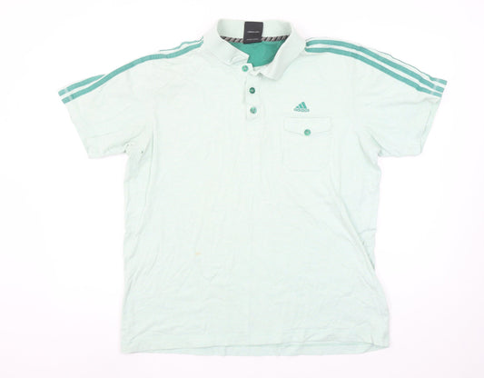 Adidas Men's Mint Green Short Sleeve Polo Shirt Size L Cotton Casual