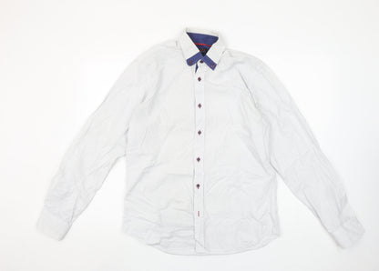 VICHI Men's White Slim Fit Long Sleeve Button-Down Shirt M