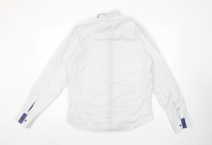 VICHI Men's White Slim Fit Long Sleeve Button-Down Shirt M