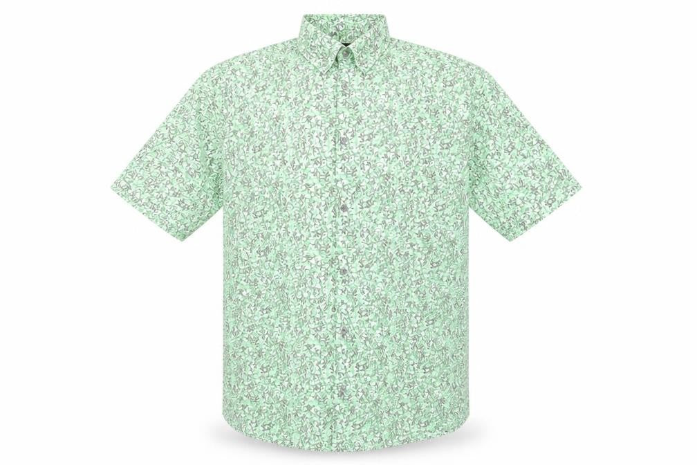 Alfani Men's Green Floral Cotton Short Sleeve Button-Up Shirt XL