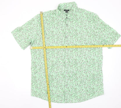 Alfani Men's Green Floral Cotton Short Sleeve Button-Up Shirt XL