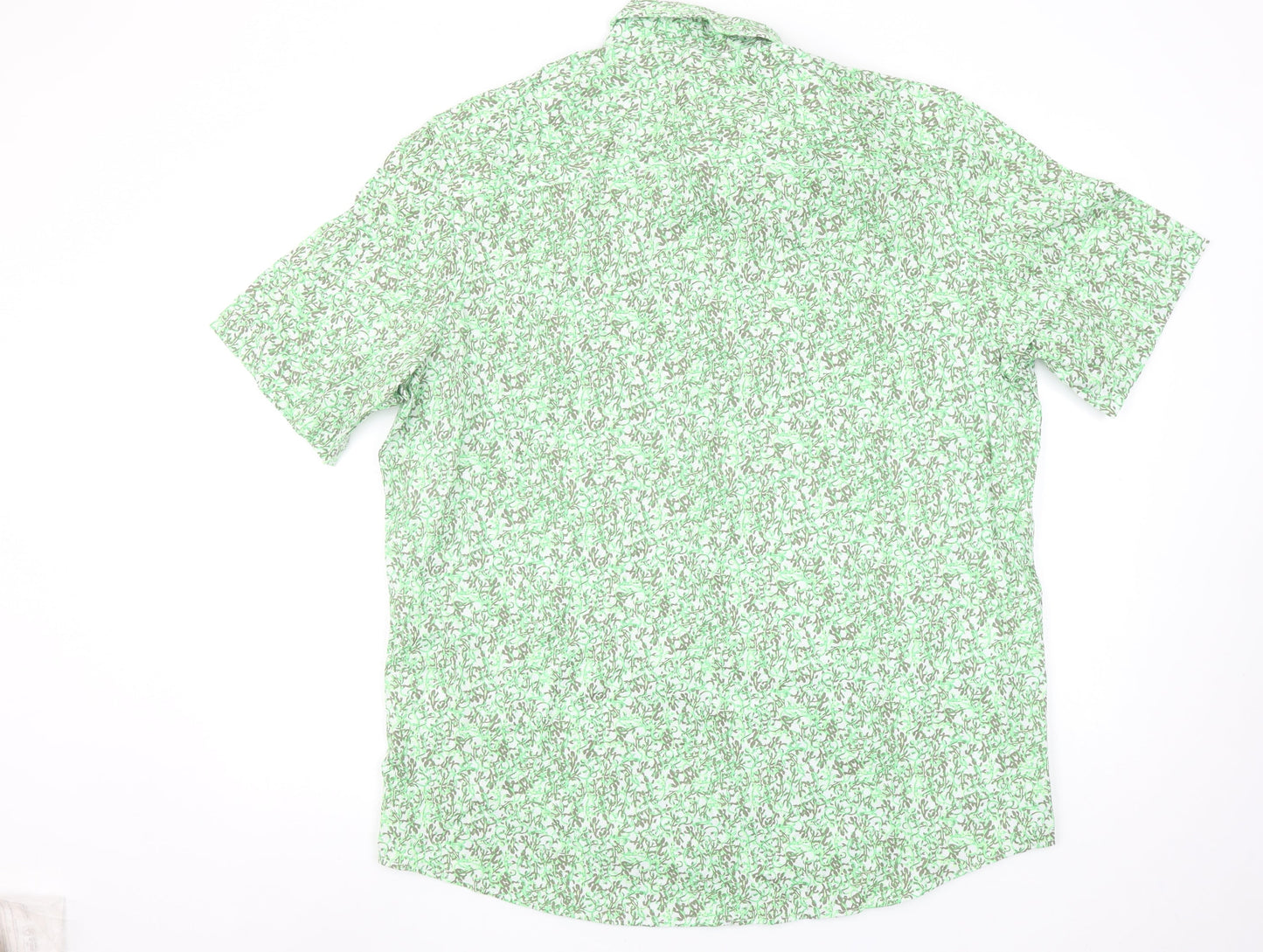 Alfani Men's Green Floral Cotton Short Sleeve Button-Up Shirt XL