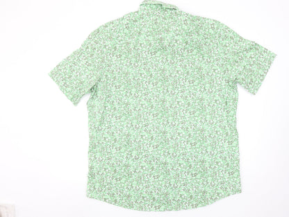 Alfani Men's Green Floral Cotton Short Sleeve Button-Up Shirt XL