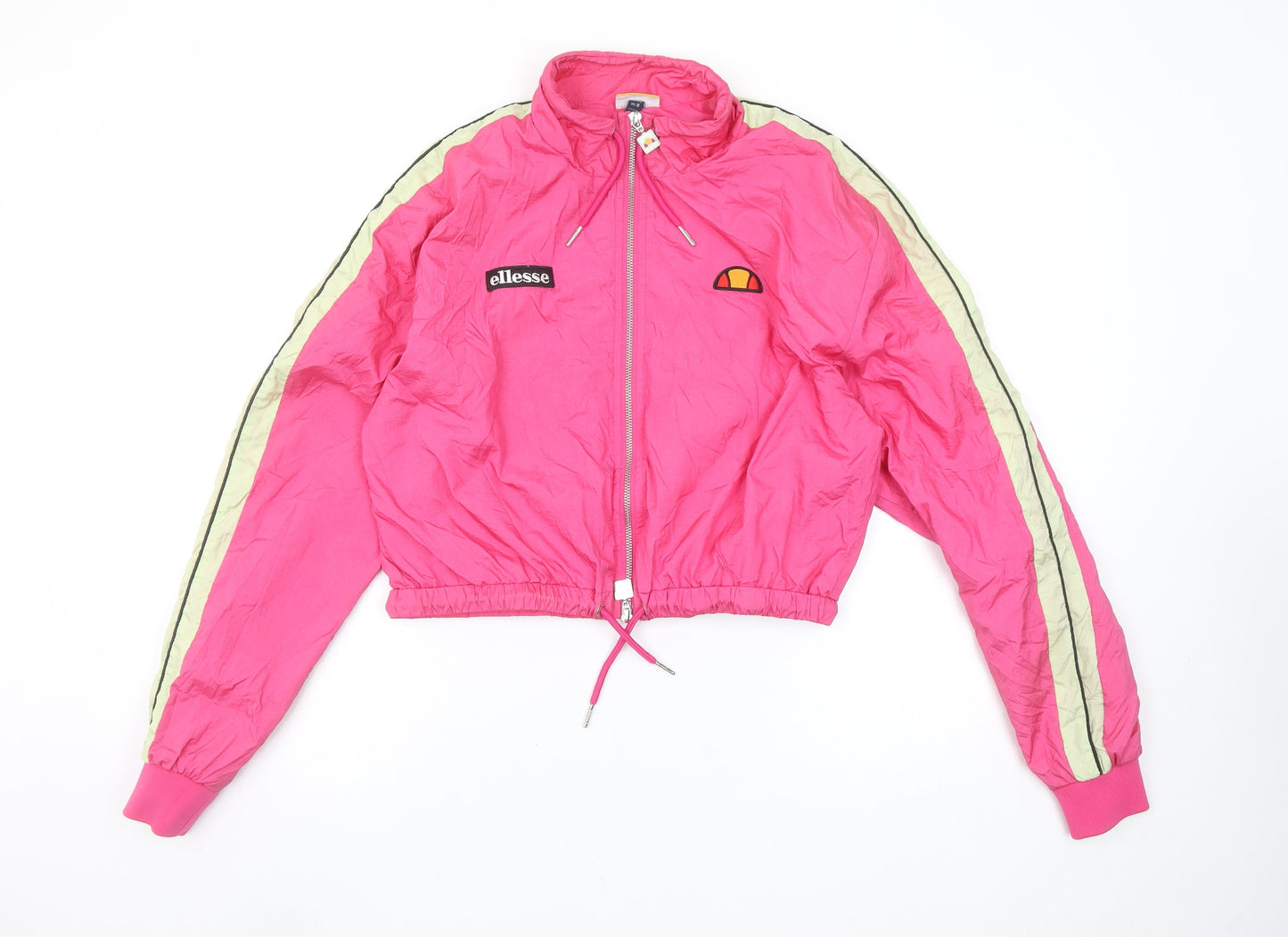 Ellesse Women’s Pink Cropped Bomber Jacket UK 12 Retro Style