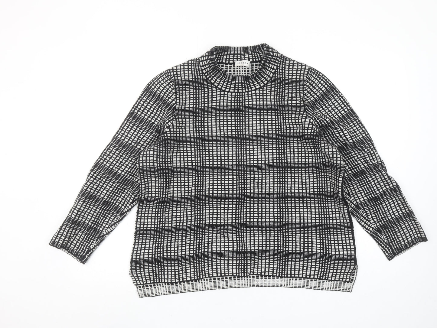 Eastex Women's Black Check High Neck Cotton Merino Wool Jumper Size 18