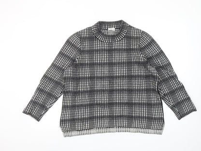 Eastex Women's Black Check High Neck Cotton Merino Wool Jumper Size 18