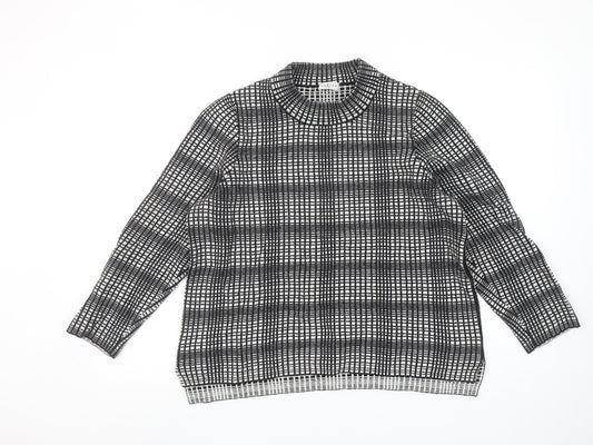 Eastex Women's Black Check High Neck Cotton Merino Wool Jumper Size 18