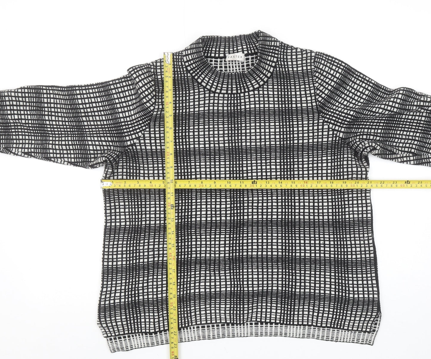 Eastex Women's Black Check High Neck Cotton Merino Wool Jumper Size 18