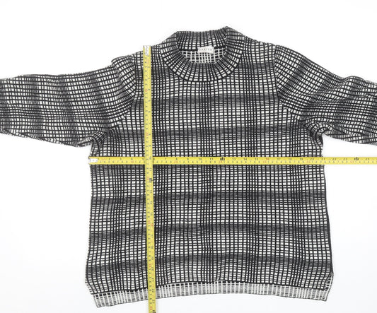 Eastex Women's Black Check High Neck Cotton Merino Wool Jumper Size 18