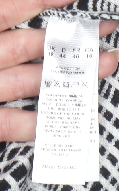 Eastex Women's Black Check High Neck Cotton Merino Wool Jumper Size 18