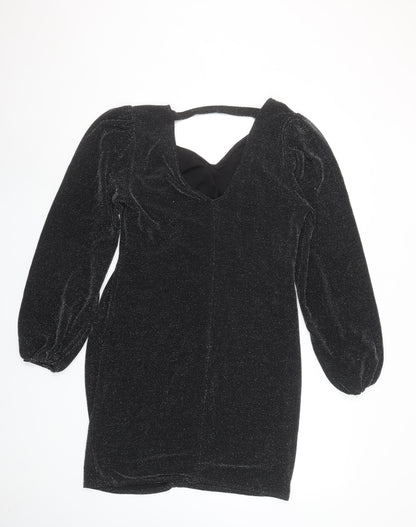 Wallis Women’s Black Glitter Ruched Bodycon Knee Length Dress Size 14