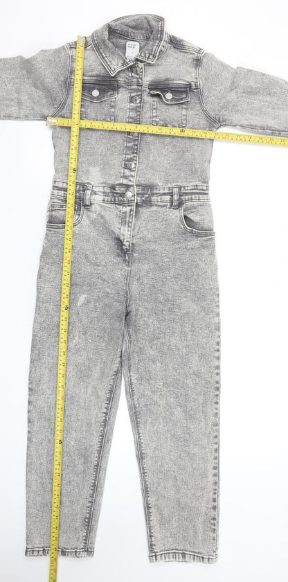 Denim Co Girls Grey Denim Long Sleeve Jumpsuit 10-11 Years Casual Style