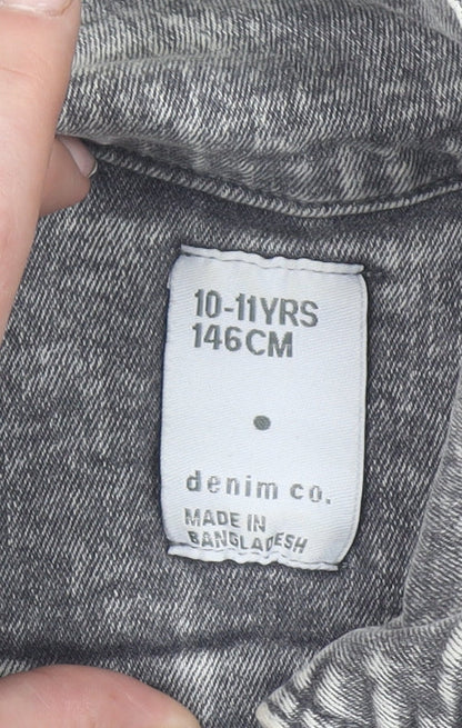 Denim Co Girls Grey Denim Long Sleeve Jumpsuit 10-11 Years Casual Style