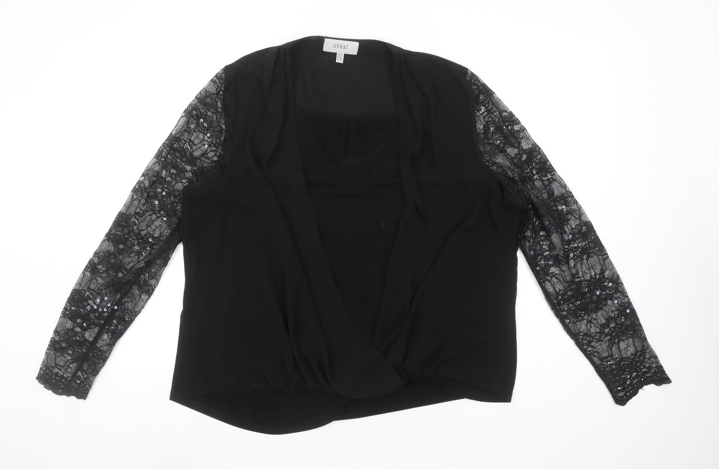 Coast Women’s Black Lace Sleeve Wrap Blouse Size 20