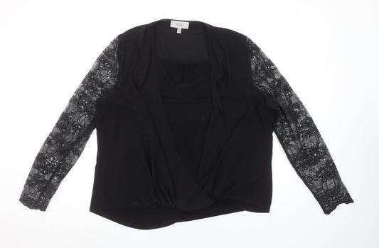 Coast Women’s Black Lace Sleeve Wrap Blouse Size 20