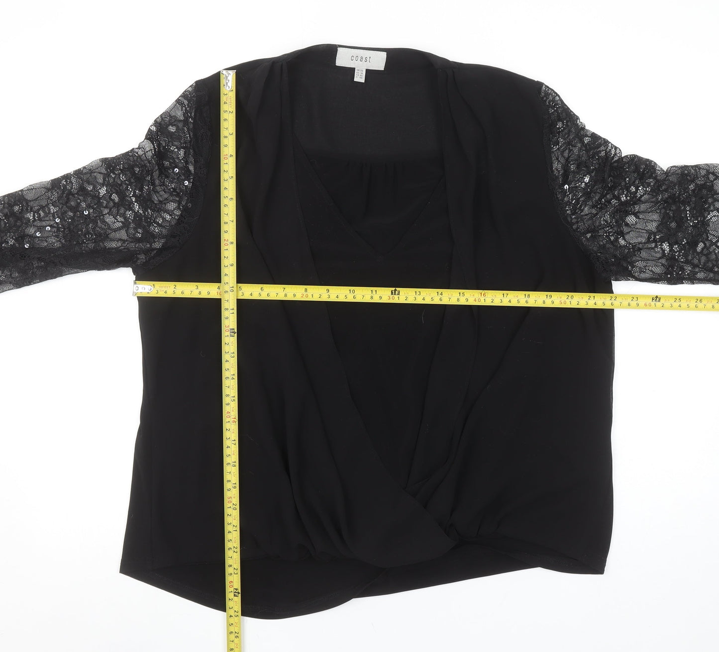 Coast Women’s Black Lace Sleeve Wrap Blouse Size 20