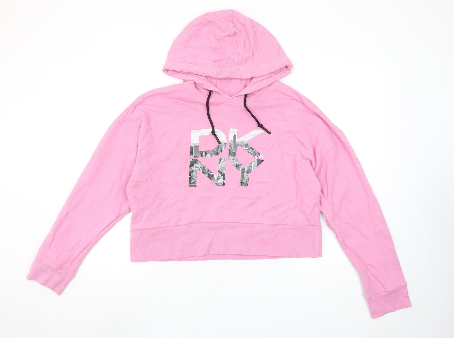 DKNY Sport Women Pink Hoodie Cotton Pullover Size M Logo Print