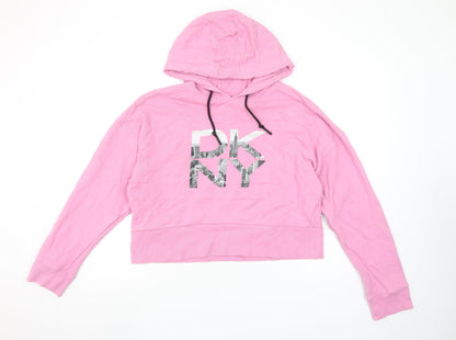 DKNY Sport Women Pink Hoodie Cotton Pullover Size M Logo Print