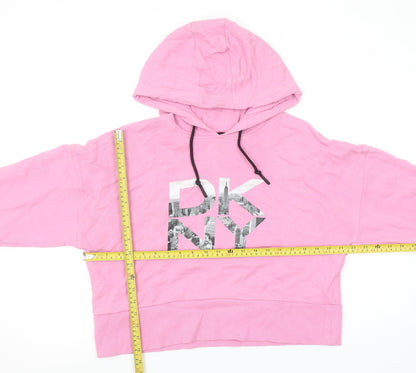 DKNY Sport Women Pink Hoodie Cotton Pullover Size M Logo Print