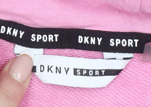 DKNY Sport Women Pink Hoodie Cotton Pullover Size M Logo Print