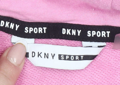 DKNY Sport Women Pink Hoodie Cotton Pullover Size M Logo Print